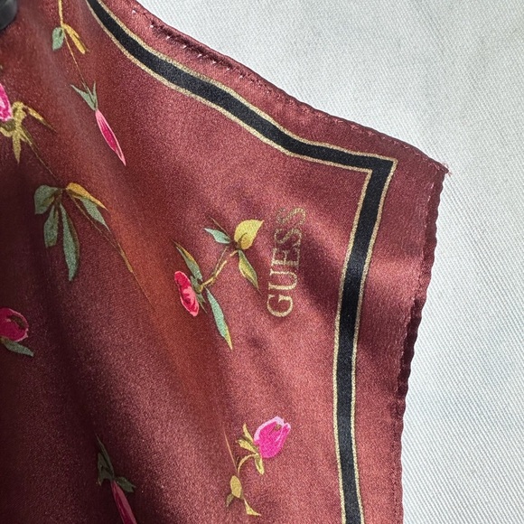 Guess Flower Pattern Brown Silk Square Scarf - Picture 5 of 7